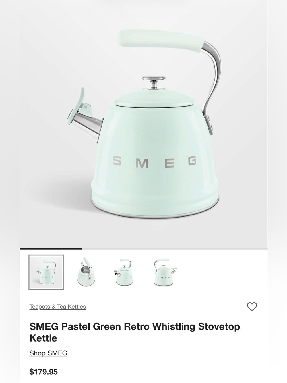 Smeg whistling kettle NEW mint color